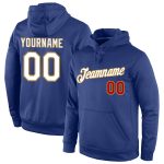 Custom Name and Number Sports Pullover Hoodie - Personalized Stitched Royal White and Old Gold Sweatshirt Personalized Stitched