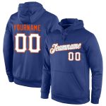 Custom Royal White-Orange Sports Hoodie with Personalized Name & Number - Stitched Pullover Sweatshirt Personalized Stitched