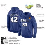 Custom Name Number Sports Pullover Hoodie Sweatshirt in Royal White Pinstripe Black - Personalized Team Apparel Personalized