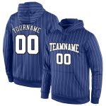 Custom Name Number Sports Pullover Hoodie Sweatshirt in Royal White Pinstripe Black - Personalized Team Apparel Personalized