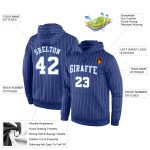 Custom Royal White Pinstripe Sports Hoodie with Name & Number - Personalized Light Blue Pullover Sweatshirt Personalized
