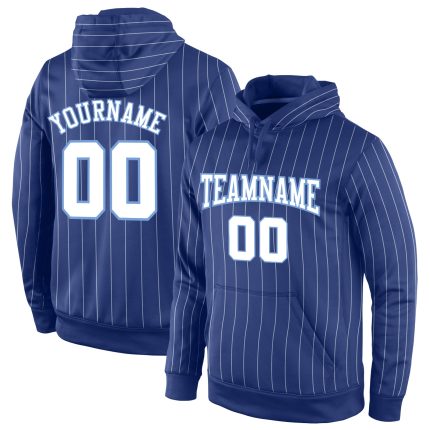 Custom Royal White Pinstripe Sports Hoodie with Name & Number - Personalized Light Blue Pullover Sweatshirt Personalized
