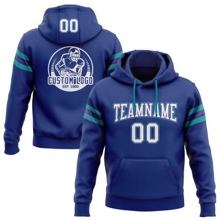 Custom Name Number Football Hoodie Sweatshirt in Royal Purple Teal - Personalized Stitched Team Apparel Personalized Stitched
