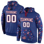 Personalized 3D American Flag Pullover Hoodie for Men - Royal White-Red Fashion Sweatshirt Personalized Stitched Royal White-Red