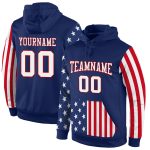 Custom 3D American Flag Hoodie Personalized Stitched Sports Sweatshirt with Team Name and Number in Royal White-Red Personalized