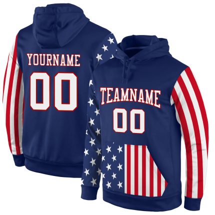 Custom 3D American Flag Hoodie Personalized Stitched Sports Sweatshirt with Team Name and Number in Royal White-Red Personalized