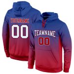 Custom Name Number Sports Hoodie Royal White-Red Fade Stitched Pullover Sweatshirt Fashion Team Wear Personalized Stitched