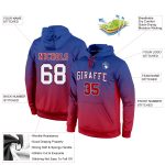 Custom Name Number Sports Hoodie Royal White-Red Fade Stitched Pullover Sweatshirt Fashion Team Wear Personalized Stitched