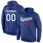 Custom Stitched Royal White-Red Hoodie for Sports, Pullover Sweatshirt Personalized Stitched Royal White-Red Sports Pullover