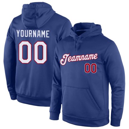 Custom Name and Number Sports Hoodie Sweatshirt - Personalized Royal White-Red Pullover Personalized Stitched Royal White-Red