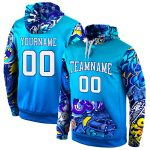 Custom Name & Number Sports Hoodie - Personalized 3D Pattern Design Royal White-Royal Pullover Sweatshirt Personalized Stitched