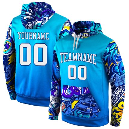 Custom Name & Number Sports Hoodie - Personalized 3D Pattern Design Royal White-Royal Pullover Sweatshirt Personalized Stitched