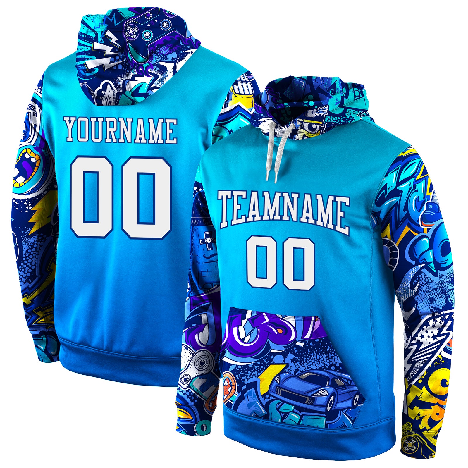 Custom Name & Number Sports Hoodie - Personalized 3D Pattern Design Royal White-Royal Pullover Sweatshirt Personalized Stitched