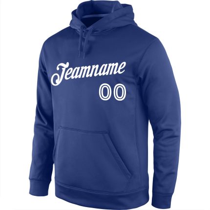 Custom Name Number Royal White Sports Hoodie Pullover Sweatshirt Personalized Team Apparel Personalized Stitched Royal White