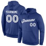 Custom Name Number Royal White Sports Hoodie Pullover Sweatshirt Personalized Team Apparel Personalized Stitched Royal White