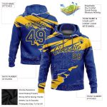 Custom Name and Number Sports Hoodie - Personalized 3D Torn Paper Style Royal Yellow Pullover Sweatshirt Personalized Stitched