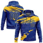 Custom Name and Number Sports Hoodie - Personalized 3D Torn Paper Style Royal Yellow Pullover Sweatshirt Personalized Stitched