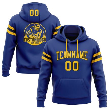 Custom Stitched Football Hoodie with Team Name and Number - Royal Yellow-Black Pullover Sweatshirt Personalized Stitched