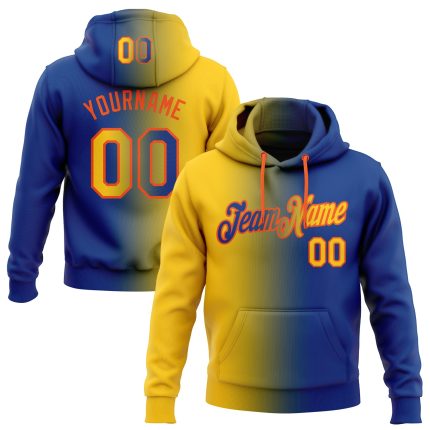 Custom Team Name Number Sports Hoodie Sweatshirt in Royal Yellow-Orange Gradient | Personalized Stitched Pullover Personalized