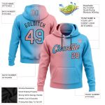 Custom Name and Number Personalized Sky Blue Pink-Black Gradient Sports Hoodie Pullover Sweatshirt Fashion Medium Personalized