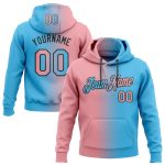Custom Name and Number Personalized Sky Blue Pink-Black Gradient Sports Hoodie Pullover Sweatshirt Fashion Medium Personalized
