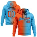 Custom Team Name Number Hoodie Stitched Sky Blue Orange-Navy Gradient Fashion Sports Pullover Sweatshirt Personalized Stitched