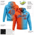 Custom Team Name Number Hoodie Stitched Sky Blue Orange-Navy Gradient Fashion Sports Pullover Sweatshirt Personalized Stitched
