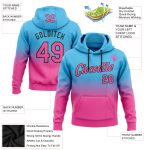 Custom Team Name Number Hoodie - Personalized Stitched Sports Sweatshirt in Sky Blue Pink Black Fade Fashion Personalized