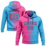 Custom Name Number Pullover Hoodie Sweatshirt - Sky Blue Pink Black Gradient Fashion Sports Team Design Personalized Stitched