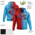 Custom Name Number Sports Hoodie Stitched Fashion Pullover Sweatshirt in Sky Blue Red Black Gradient for Team Wear Personalized