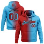Custom Name Number Sports Hoodie Stitched Fashion Pullover Sweatshirt in Sky Blue Red Black Gradient for Team Wear Personalized