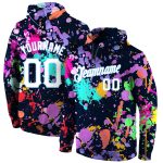 Custom Name Number Hoodie 3D Sports Pullover Sweatshirt White Light Blue Graffiti Pattern Personalized Stitched Splashes