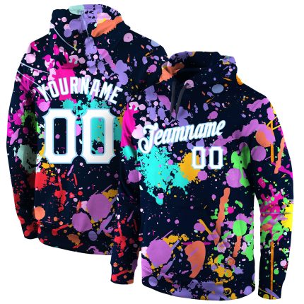 Custom Name Number Hoodie 3D Sports Pullover Sweatshirt White Light Blue Graffiti Pattern Personalized Stitched Splashes