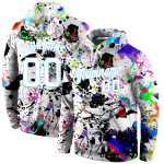 Personalized 3D Sports Hoodie Graffiti Pattern White-Light Blue Stitched Pullover Sweatshirt Personalized Stitched Splashes
