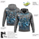 Custom Team Name Number 3D Pattern Hoodie Pullover Sweatshirt - Personalized Gray Black-White Tiger Design Personalized Stitched