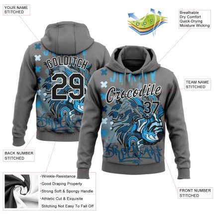 Custom Team Name Number 3D Pattern Hoodie Pullover Sweatshirt - Personalized Gray Black-White Tiger Design Personalized Stitched