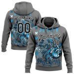 Custom Team Name Number 3D Pattern Hoodie Pullover Sweatshirt - Personalized Gray Black-White Tiger Design Personalized Stitched