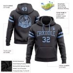Custom Football Hoodie with Personalized Name and Number in Steel Gray and Light Blue-Black, Stitched Pullover Sweatshirt