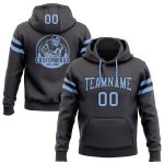 Custom Football Hoodie with Personalized Name and Number in Steel Gray and Light Blue-Black, Stitched Pullover Sweatshirt