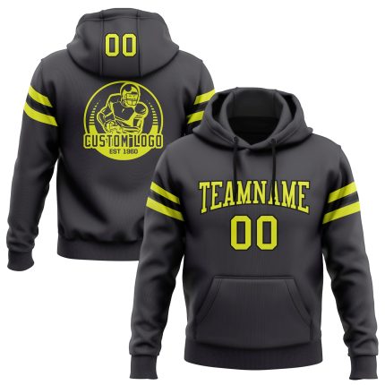 Custom Name & Number Football Hoodie - Personalized Steel Gray & Neon Yellow Black Pullover Sweatshirt Personalized Stitched