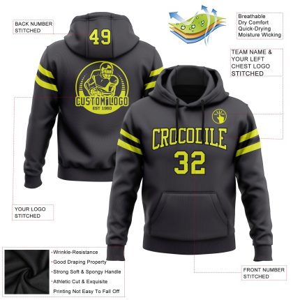 Custom Name & Number Football Hoodie - Personalized Steel Gray & Neon Yellow Black Pullover Sweatshirt Personalized Stitched