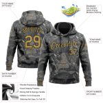 Custom Name and Number Cat Hoodie - 3D Pattern Design in Steel Gray and Old Gold-Black - Personalized Pullover Sweatshirt