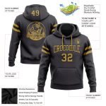 Custom Team Hoodie with Personalized Name and Number, Steel Gray and Old Gold-Black Football Pullover Sweatshirt Personalized