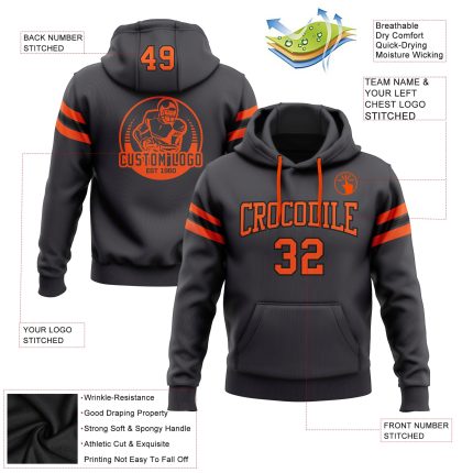 Custom Name Number Hoodie Football Sweatshirt Stitched Steel Gray Orange Black Personalized Stitched Steel Gray Orange-Black