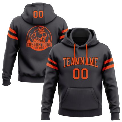 Custom Name Number Hoodie Football Sweatshirt Stitched Steel Gray Orange Black Personalized Stitched Steel Gray Orange-Black