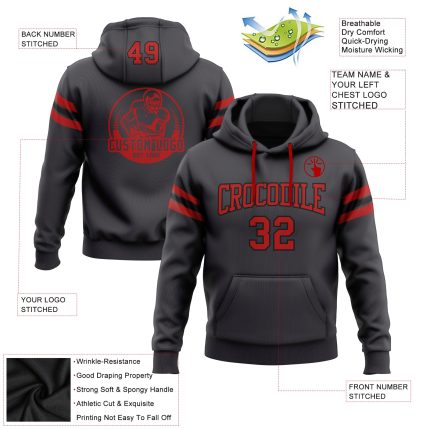 Custom Name Number Football Hoodie Sweatshirt Pullover Stitched Steel Gray Red Black Team Apparel Personalized Stitched Steel