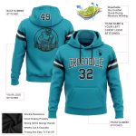 Custom Name Number Personalized Teal Black White Football Hoodie Sweatshirt Pullover Team Apparel Personalized Stitched Teal