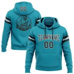 Custom Name Number Personalized Teal Black White Football Hoodie Sweatshirt Pullover Team Apparel Personalized Stitched Teal
