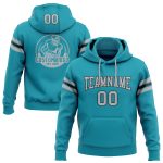 Custom Team Name Number Stitched Hoodie Sweatshirt - Teal Gray Black Football Pullover Personalized Stitched Teal Gray-Black