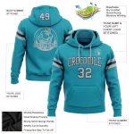 Custom Team Name Number Stitched Hoodie Sweatshirt - Teal Gray Black Football Pullover Personalized Stitched Teal Gray-Black